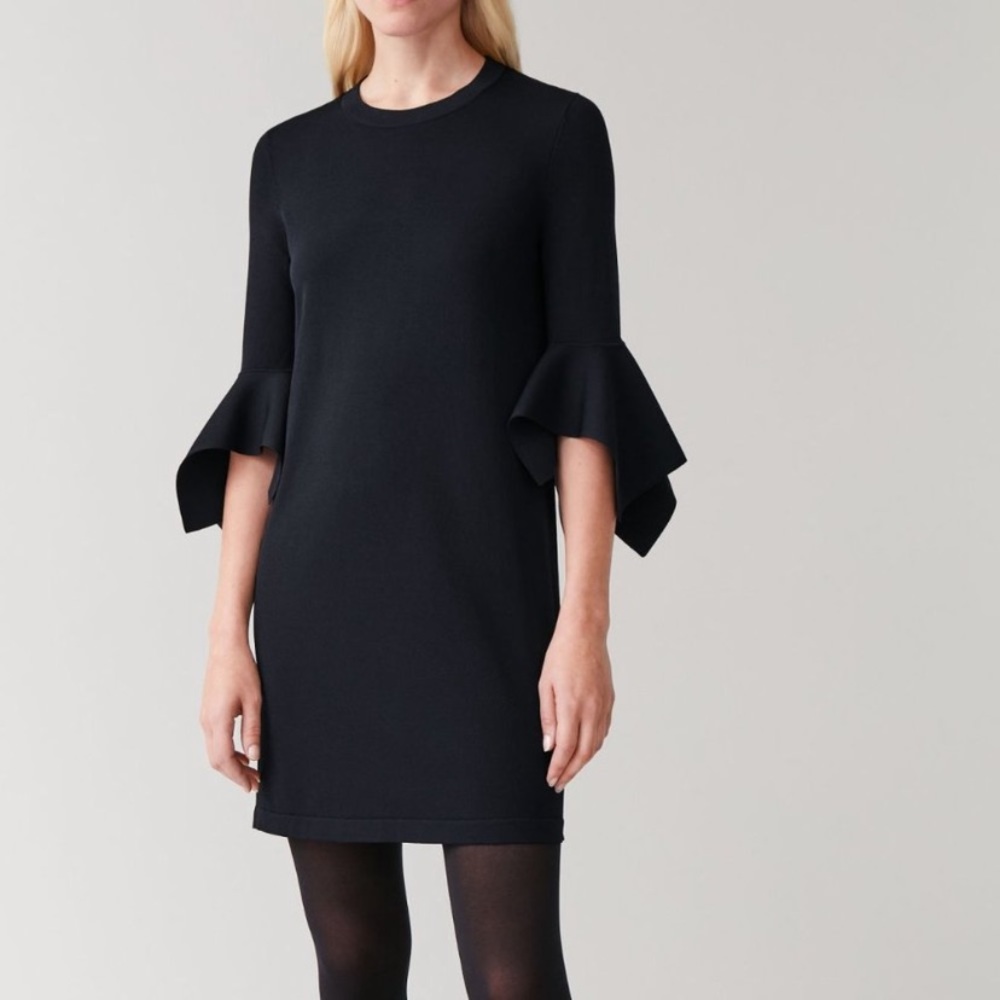COS | Dress navy dress with draped sleeves